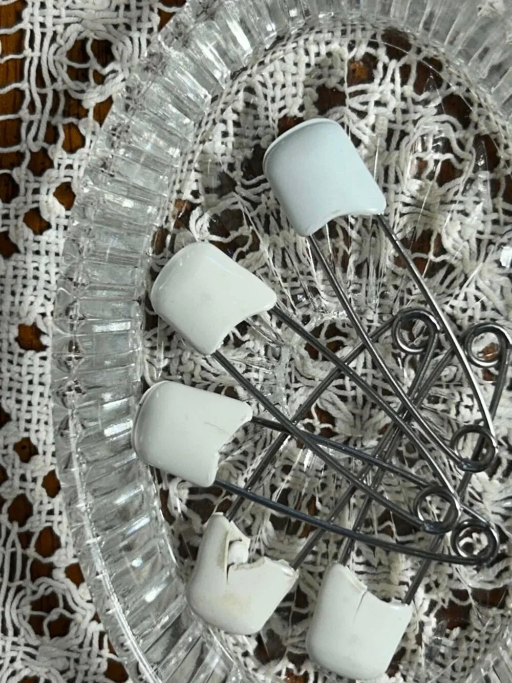 Vintage White Diaper Safety Pins - Set of 5